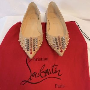 Christian Louboutin Beige Leather Spike Goldoflat Ballet Flats, 38